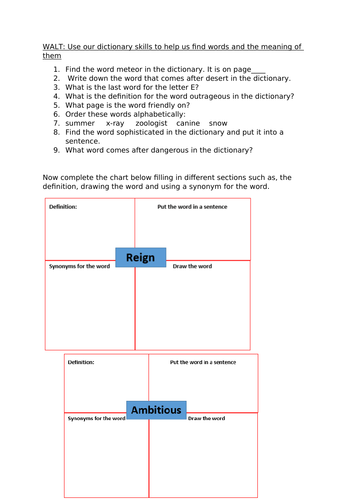 Dictionary detective worksheet