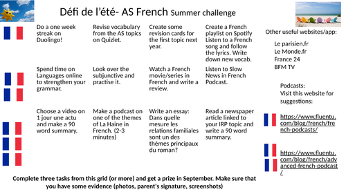 Summer Challenge- KS5 French A-Level
