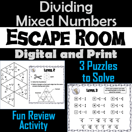Dividing Mixed Numbers Activity Escape Room Math Game Teaching Resources