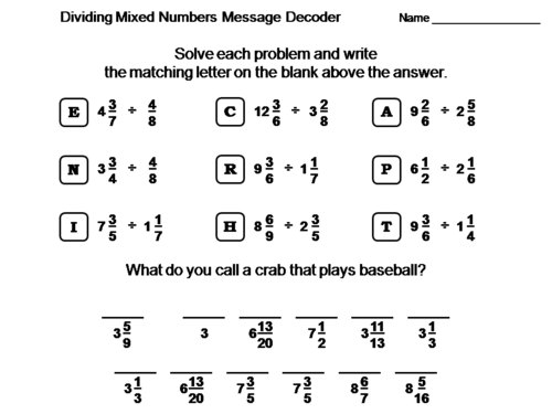 Dividing Mixed Numbers Activity: Math Message Decoder