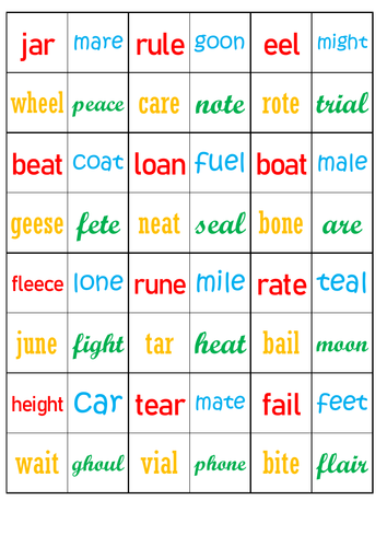 Identifying Rhyming words that have different spellings - (matching game / Dobble game)