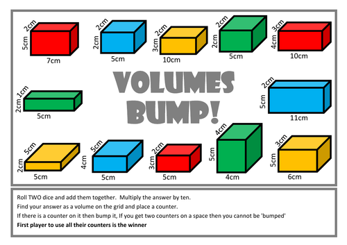 area of rectangles and volume of cuboids - (Bump Games / worksheets)