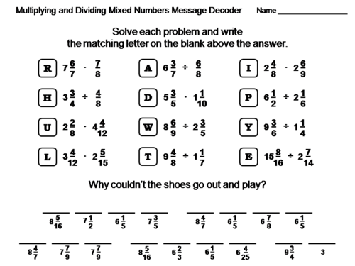 Multiplying and Dividing Mixed Numbers Activity: Math Message Decoder