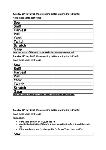 'Ed' Suffix Worksheet