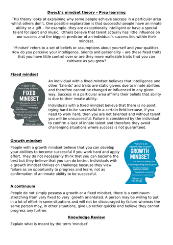 AQA NEW SPEC GCSE PSYCH - Development - Dweck's mindset