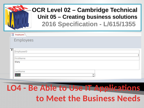 Cambridge Technicals - IT -Level 02 - Unit 05 - Creating Business Solutions - L/615/1355 - Materials