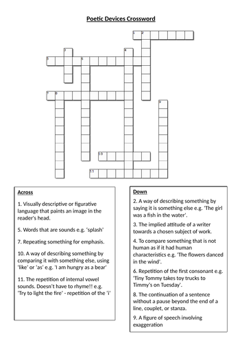 Poetic Devices Techniques Crossword