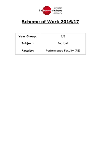 Football Key stage 3  Scheme of Work