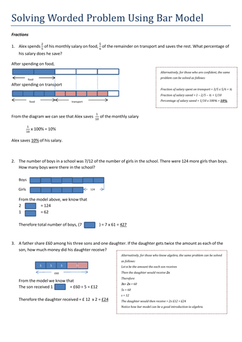 Solving Word Problems Using Bar Model - Fractions