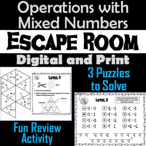 Operations with Mixed Numbers Activity: Escape Room Math Game