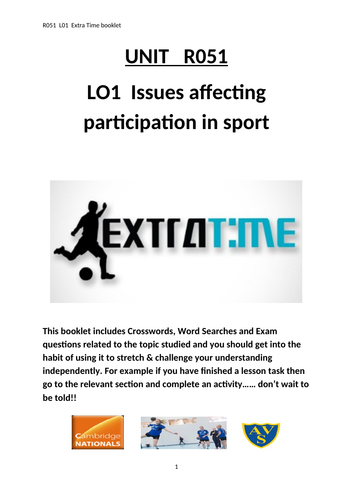 OCR National Certificate in Sports Studies R051 L01 extra time booklet