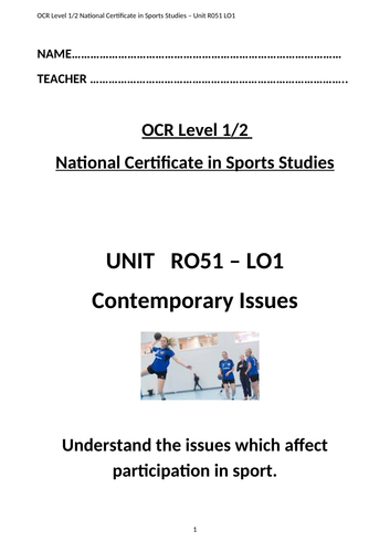 OCR National Certificate in Sports Studies R051 L01 Student booklet
