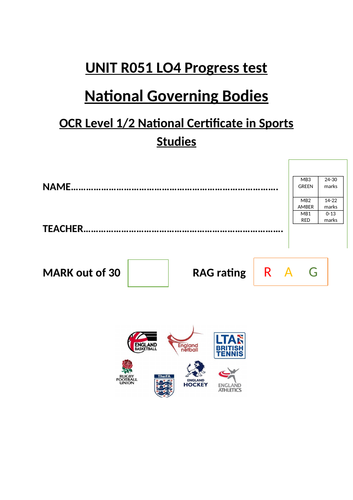 OCR National Certificate in Sports Studies R051 L04 progress test and mark scheme
