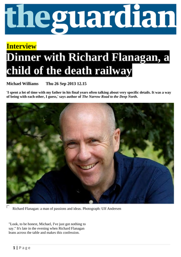 Ezine article - Dinner with Richard Flanagan, a child of the death railway