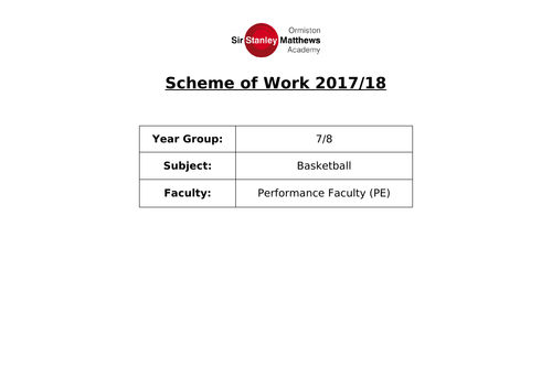 Basketball Scheme of work