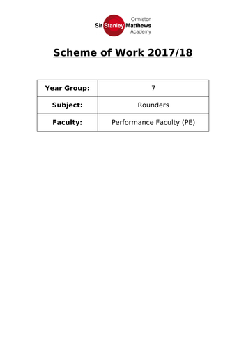 Rounders key stage 3 Scheme of Work
