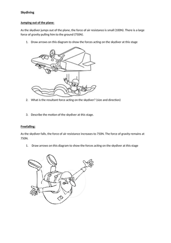 Skydiving, terminal velocity and resultant force