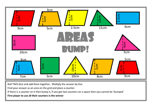 Areas of quadrillaterals and triangles (Bump game/ worksheet)
