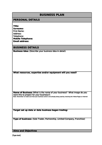 Level 3 BTEC Business Unit 36 Starting a Small Business (P5 and D1 - Business Plan)