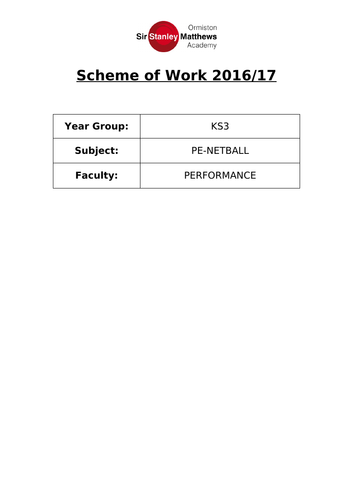 Netball Scheme of Work