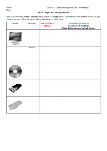 input and output worksheet