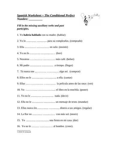 Spanish Conditional Perfect Worksheet: Condicional Perfecto