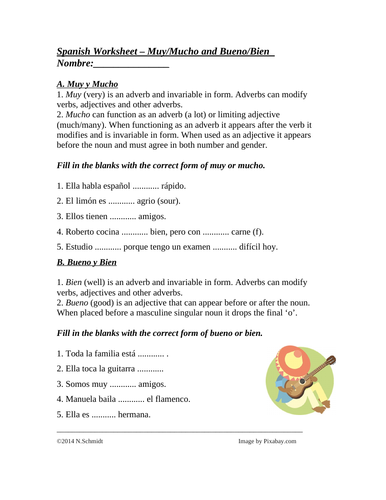 Muy vs. mucho and Bueno vs. Bien Worksheet (Sub Activity)