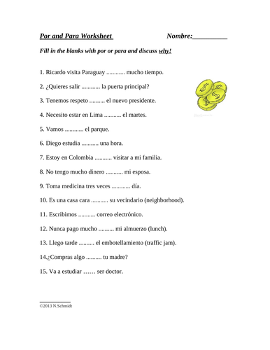 Spanish Por and Para Worksheet: SUB PLAN | Teaching Resources