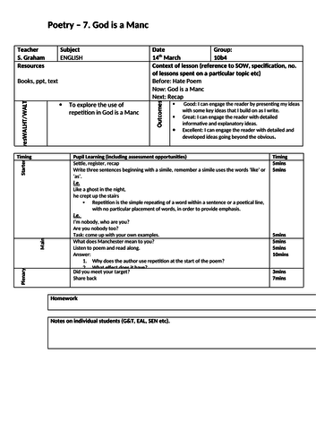 GCSE Poetry  'God is a Manc' by Mike Garry