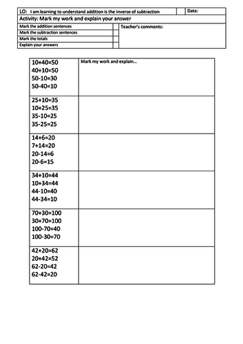 learning to understand addition is the inverse of subtraction