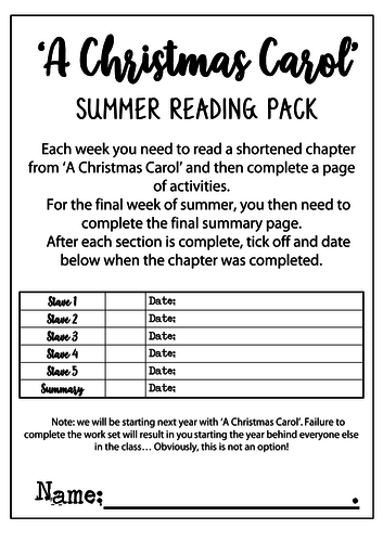 'A Christmas Carol' Summer Study Pack