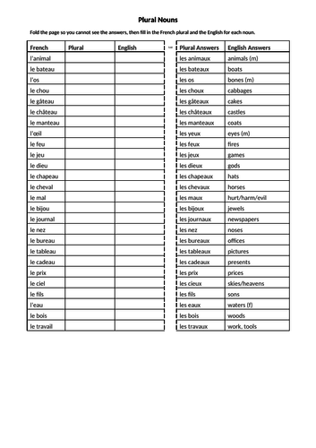 French Irregular Plural Nouns