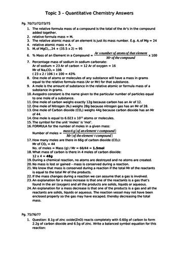 Quantitative Chemistry Paper 1 NEW AQA 9-1 GCSE CHEMISTRY ALL POSSIBLE QUESTIONS & ANSWERS