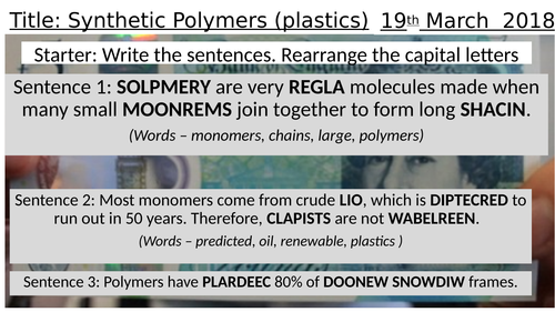 Polymers Introduction, Key Stage 3 Presentation