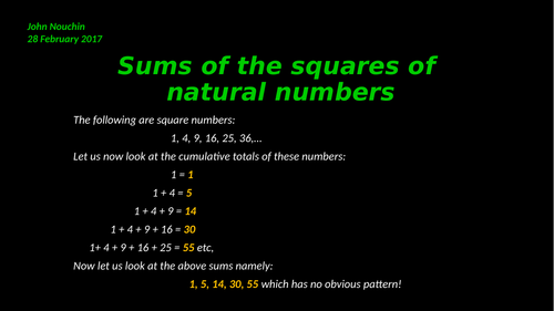 Sums of the squares of natural numbers