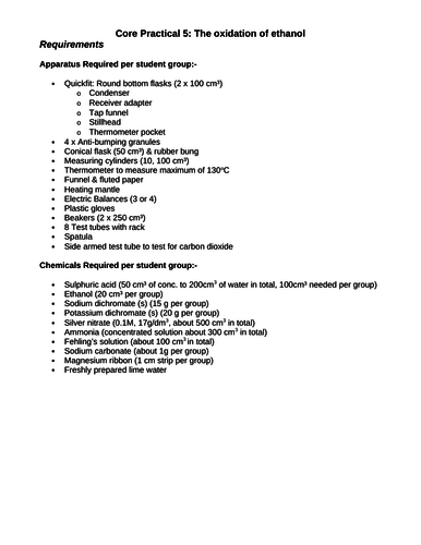 Edexcel chemistry Core practical 5 (The oxidation of alcohol)