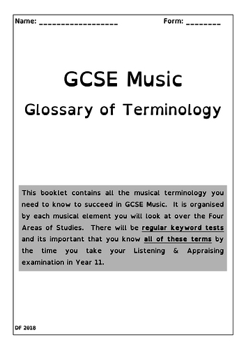 Edexcel GCSE Music Glossary (New Specification 2016)