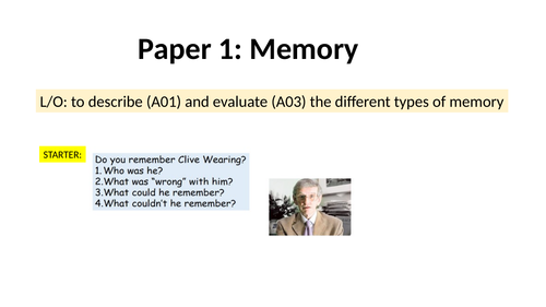 AQA GCSE Psychology 9-1- Memory- types of long term memory- LESSON