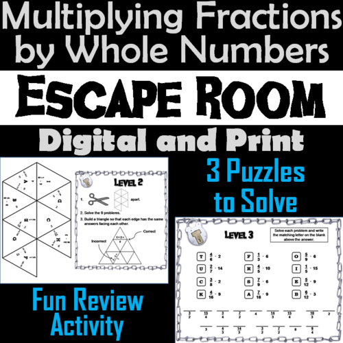 Multiplying Fractions by Whole Numbers Game: Escape Room Math
