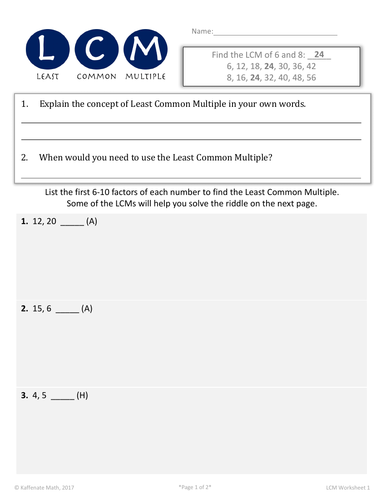 Least Common Multiple--Worksheet Set