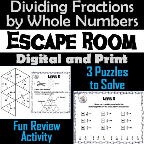 Dividing Fractions by Whole Numbers Game: Escape Room Math