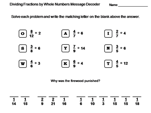 Dividing Fractions by Whole Numbers Activity: Math Message Decoder