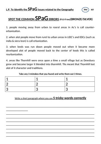 SPAG lesson resources activities practice spelling corrections 1-9 gcse ks3 (13 resources)