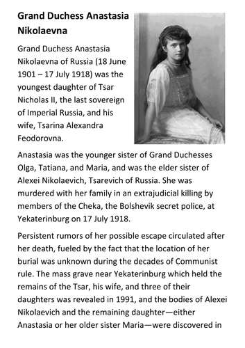Grand Duchess Anastasia Nikolaevna Handout
