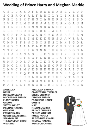 Wedding of Prince Harry and Meghan Markle Word Search