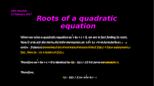 Roots of a quadratic equation