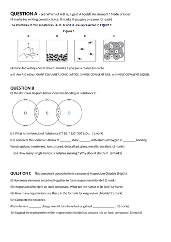 Bonding and Structure Unit Revision, Exam Questions