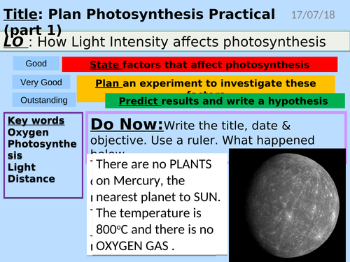 Photosynthesis Practical, Light Intensity (bubbles vs distance)
