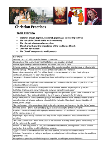 AQA GCSE RELIGIOUS STUDIES A KEY TERMS UNIT COVER SHEET CHRISTIAN PRACTICES