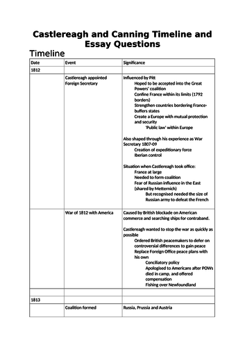Castlereagh and Canning Foreign Policy Revision Notes